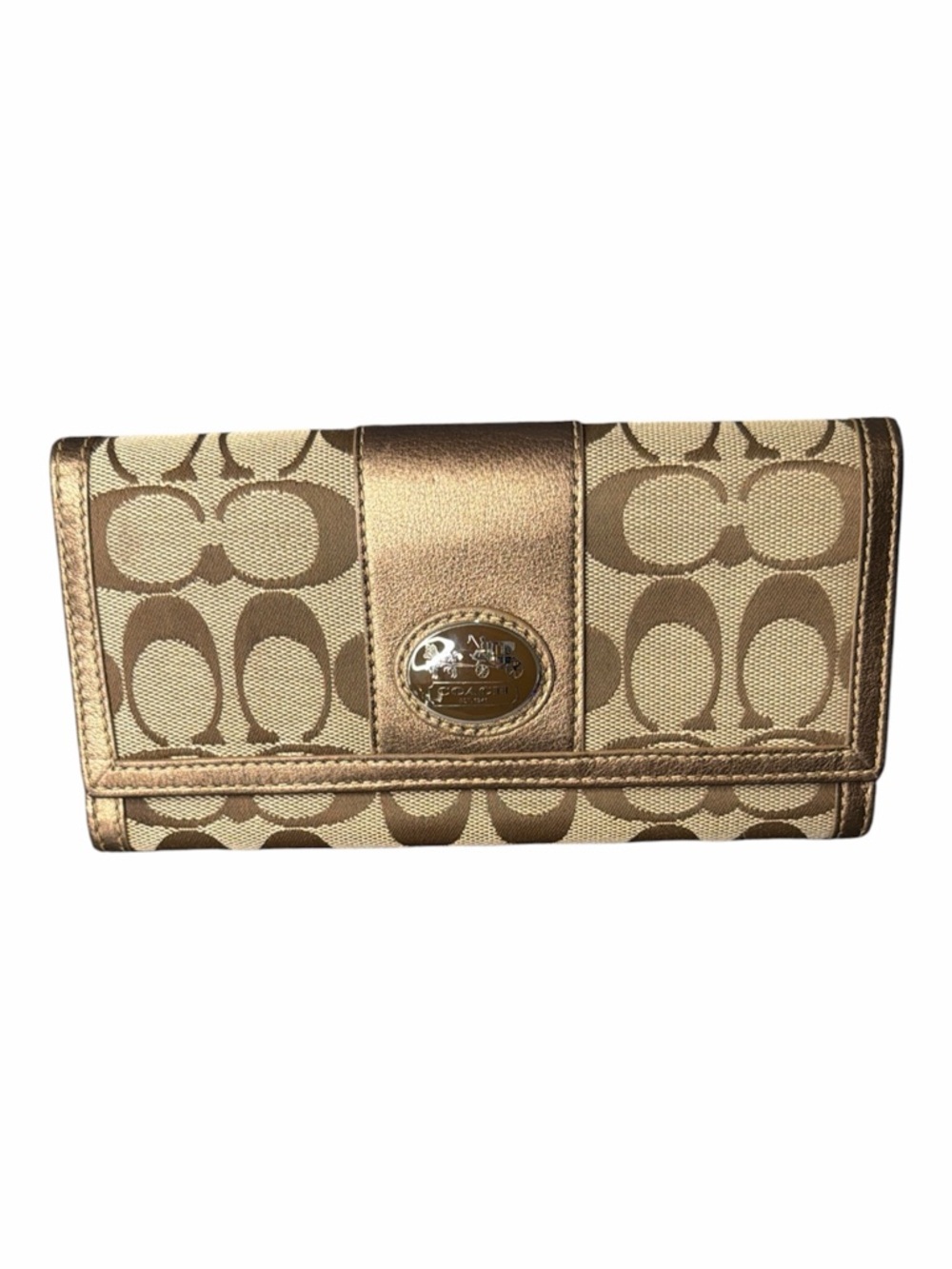 Coach signature canvas wallet with metallic leather trim